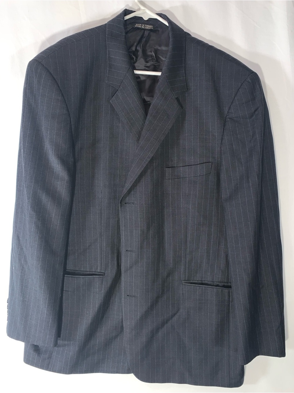 Stafford 44R Men's Pinstripe Single-Breasted Suit Jacket - Dark Charcoal Blazer